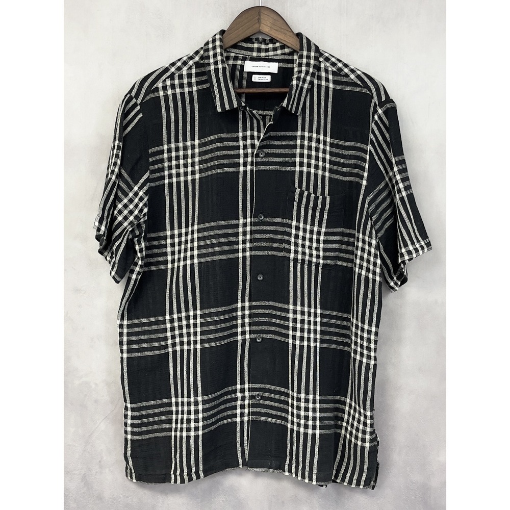 Urban Outfitters Plaid Button Down Shirt Mens Large Cotton Linen Indie Preppy